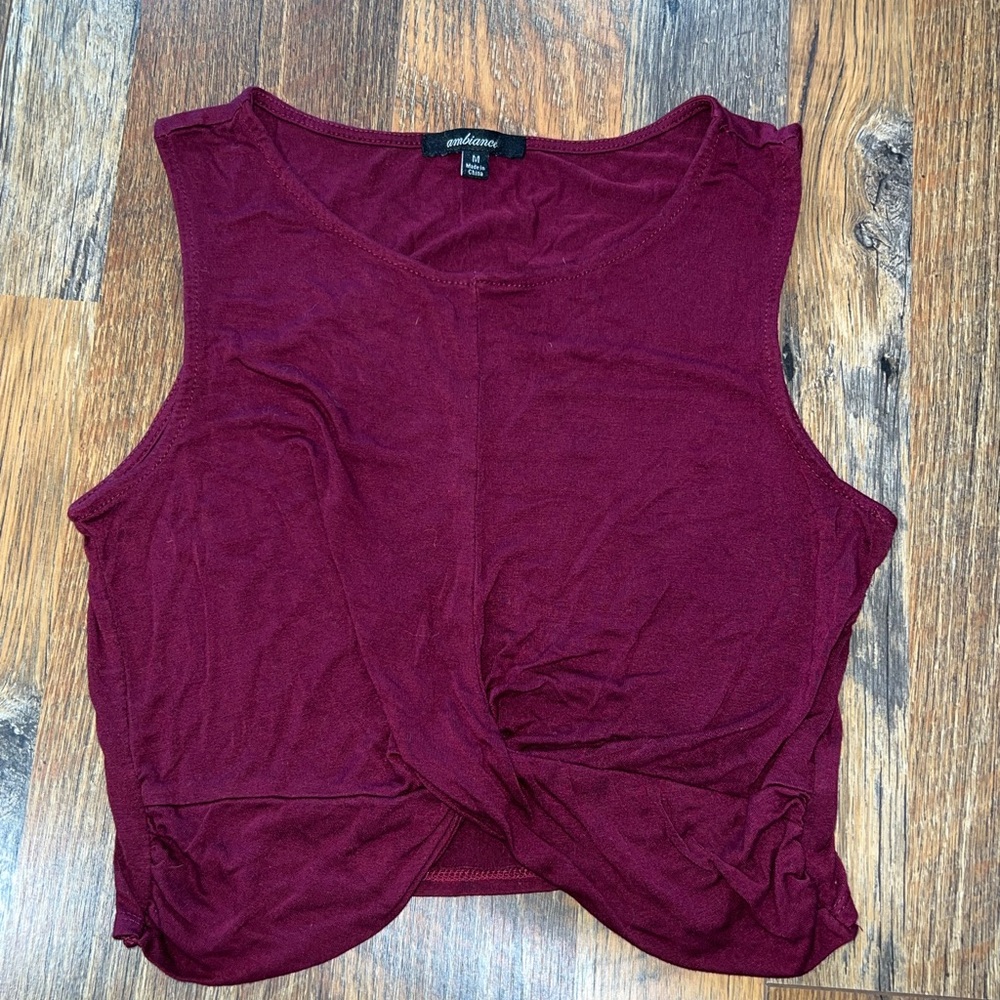 Ambiance Wine Twist-Front Sleeveless Crop Top